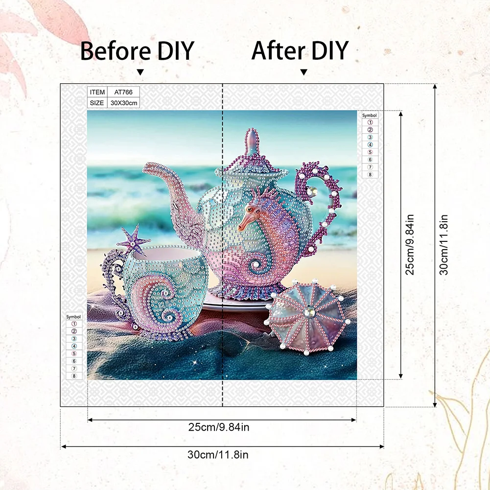 Diamond Painting - Partial Special Shaped Drill - Beach Teacup(Canvas|30*30cm)