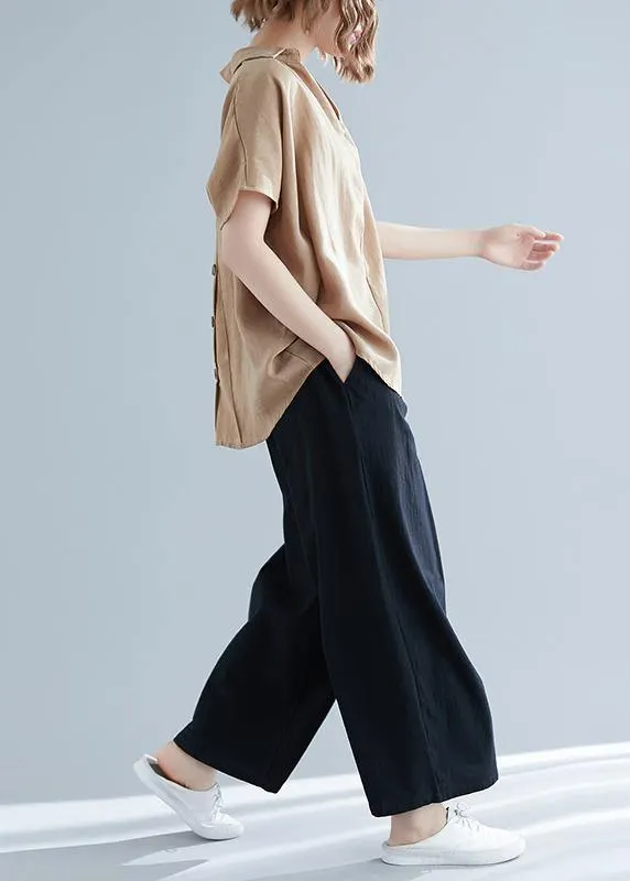 Women v neck Button Down linen shirts women Plus Size Gifts khaki tunic blouses Summer