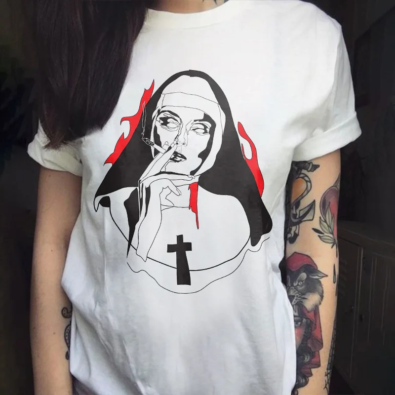 Smoking Nun Break The Habit Printed Women's T-shirt -  