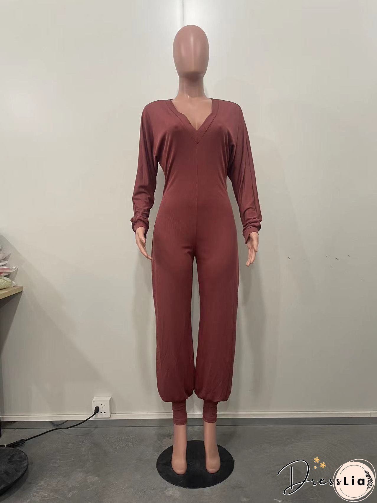 Women Ribbed Solid Patchwork Jumpsuit