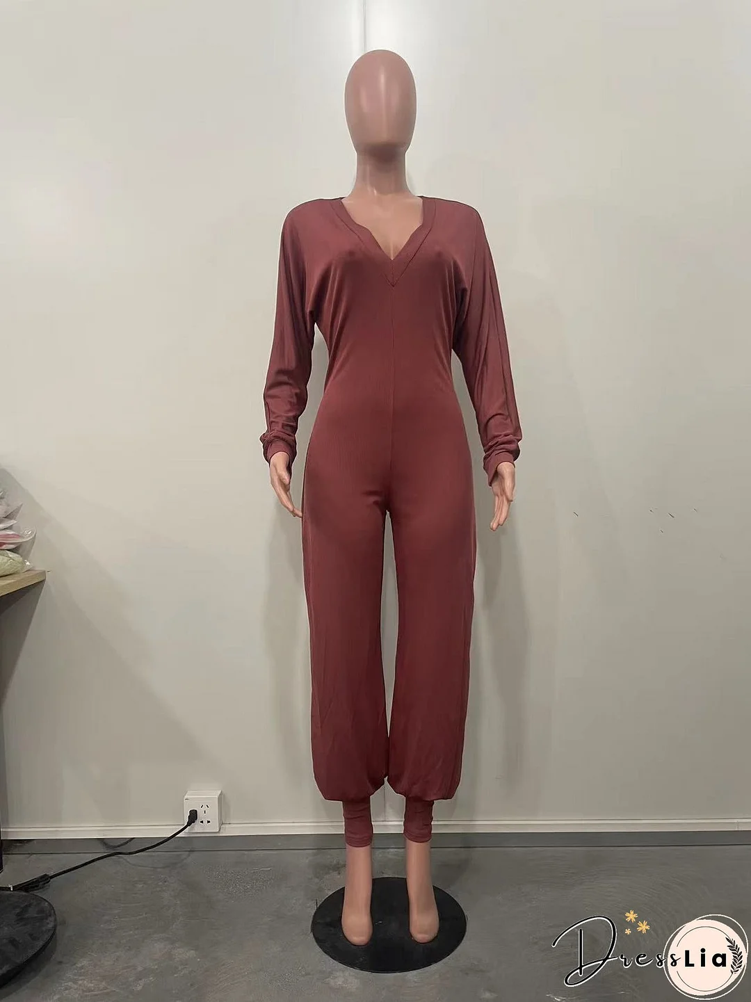 Women Ribbed Solid Patchwork Jumpsuit