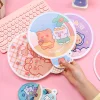 8PCS Summer Outdoor Cute Cartoon Portable Soft Fabric Round Folding Fan Kids Back to School Stationery Gift