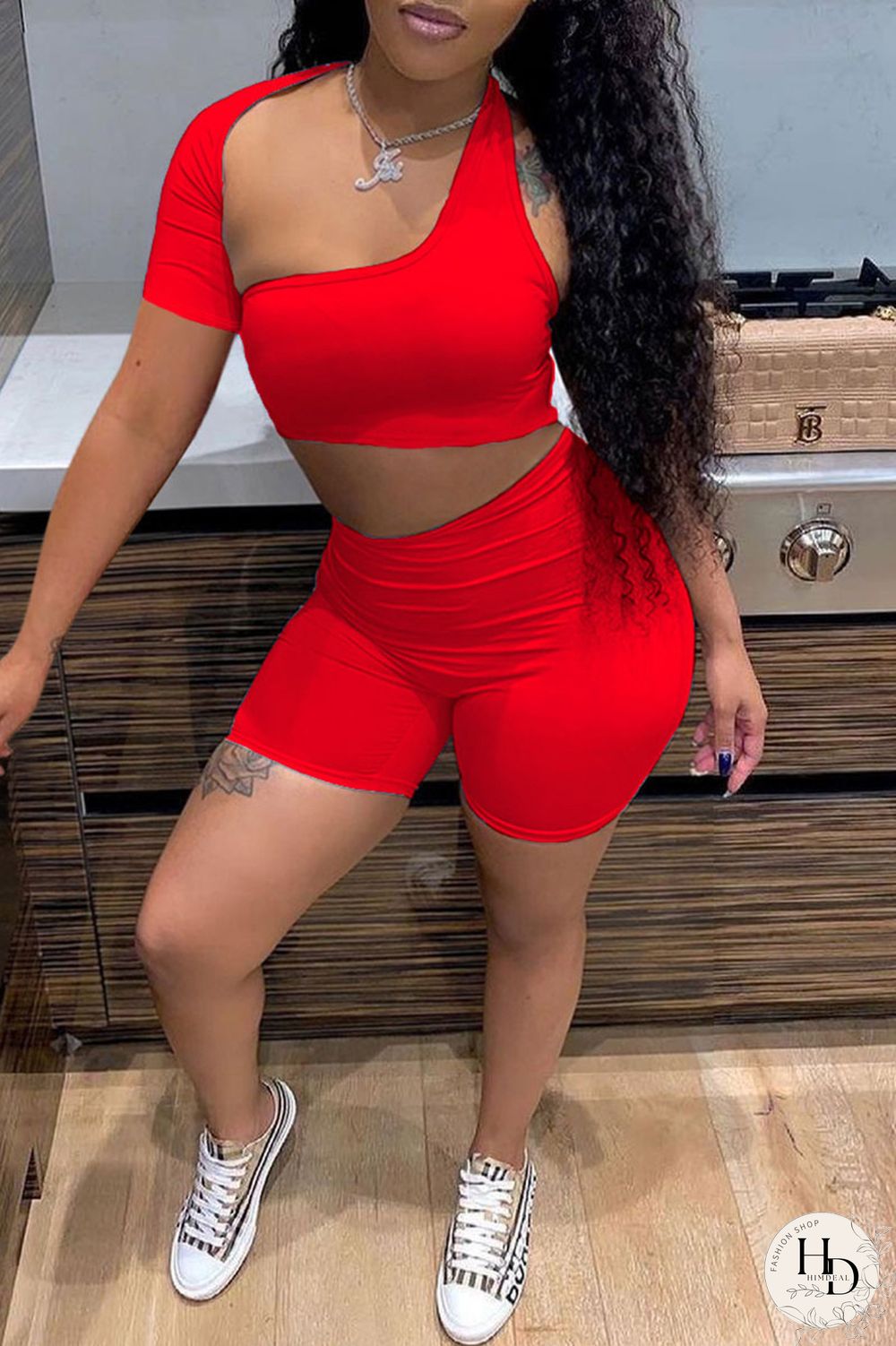 Blue Sexy Solid Hollowed Out Asymmetrical Collar Short Sleeve Two Pieces