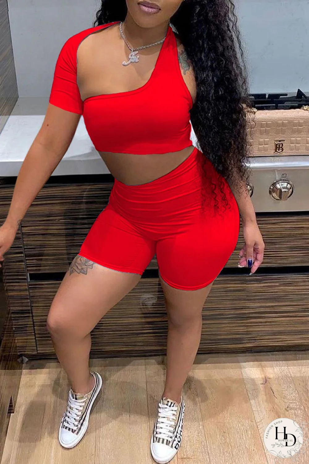 Blue Sexy Solid Hollowed Out Asymmetrical Collar Short Sleeve Two Pieces