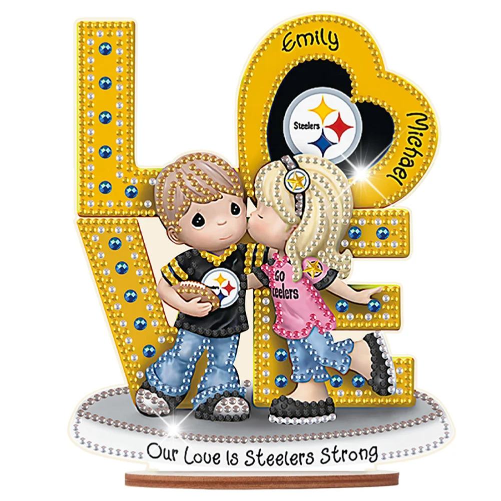 DIY LOVE Steelers Wooden Special Shape Diamond Painting Desktop Ornaments for Home Decor