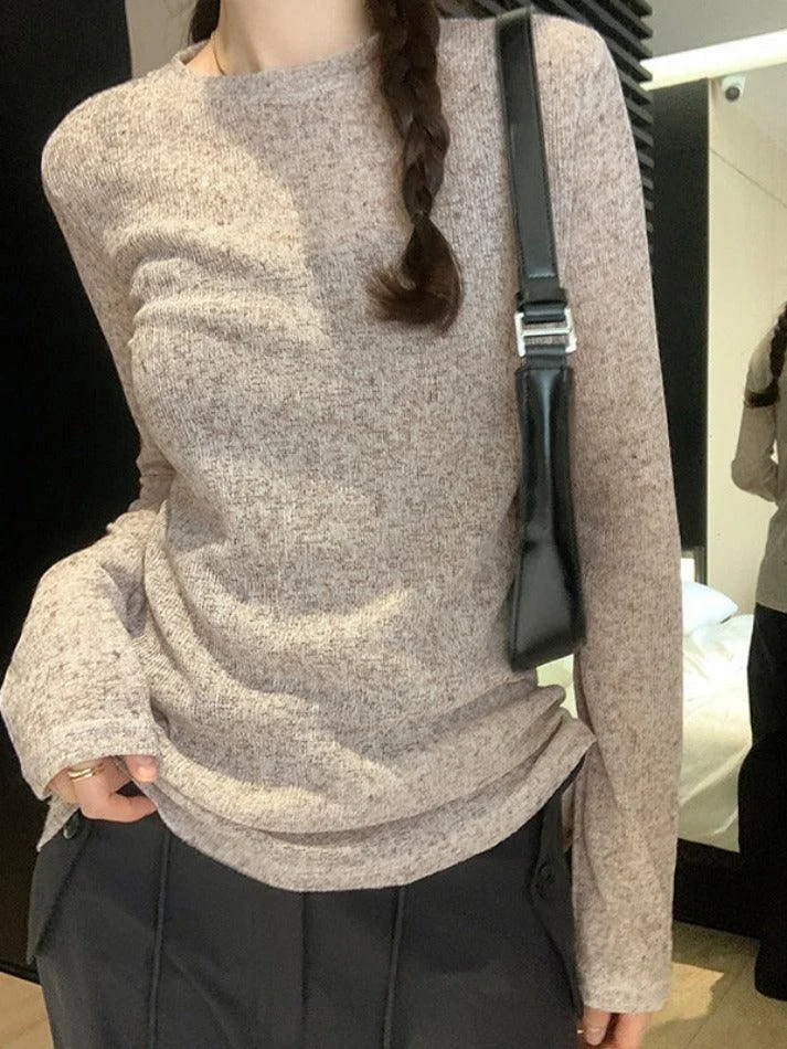 Brownm Solid Color Thin Long Sleeve Knit