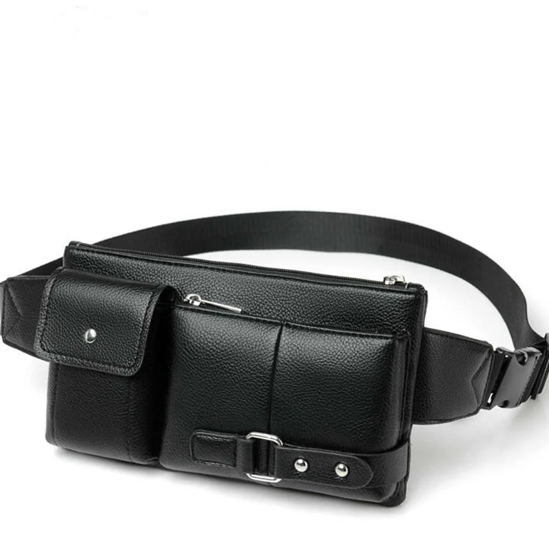 Mongw Pocket Fanny Pack PU Leather Waist Bag Slim Shoulder Bag Hip Purse Adjustable Belt Strap Casual Pouch Outdoor Day Bag