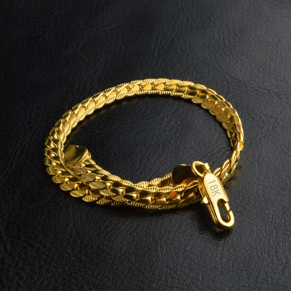 5MM 18K Gold Plated Side Chain Bracelet For Men Jewelry Gift-VESSFUL