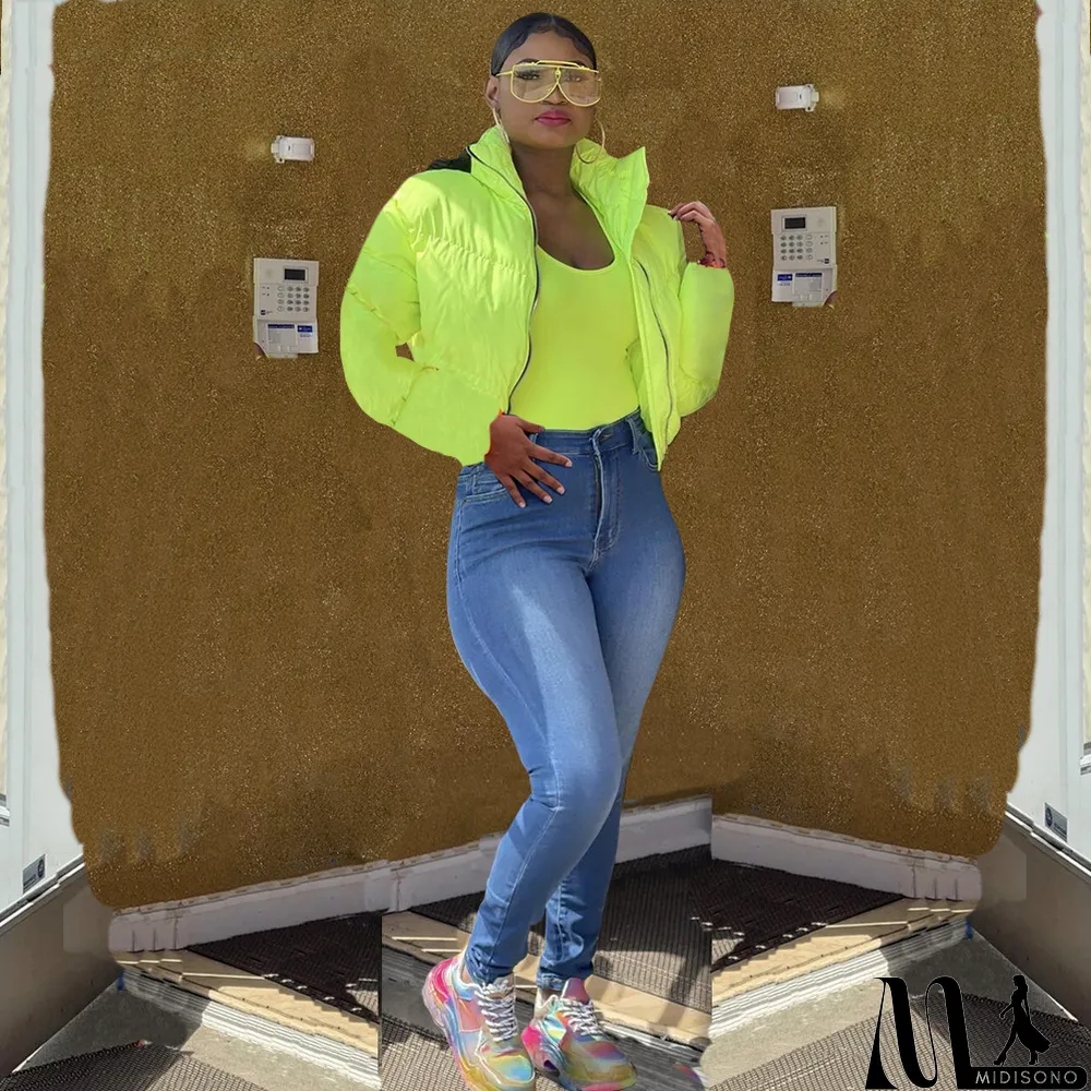 MidiSono - Winter Warm Solid Full Sleeve Zipper Down Jacket