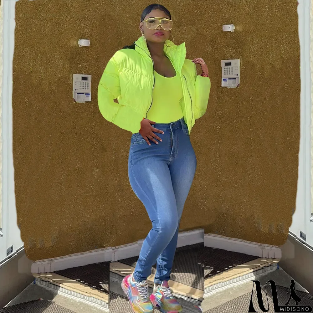 MidiSono - Winter Warm Solid Full Sleeve Zipper Down Jacket