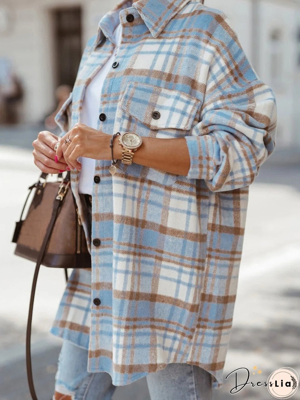 Blue and Brown Plaid Shirt