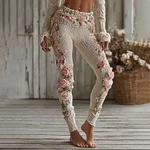 Women's Vintage Pink Floral Art Cozy Knit Leggings - Image 2