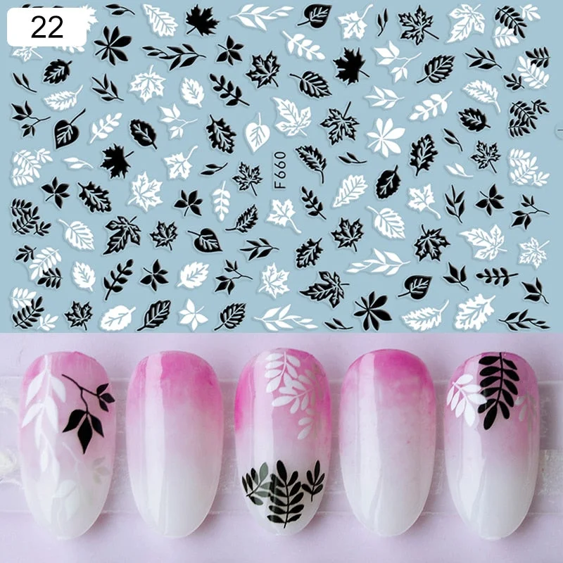 1 Sheet iridescent Nail Sticker Black leave 3D Transfer Beautiful Nail Decals Decoration Summer Popupar DIY Nail Design