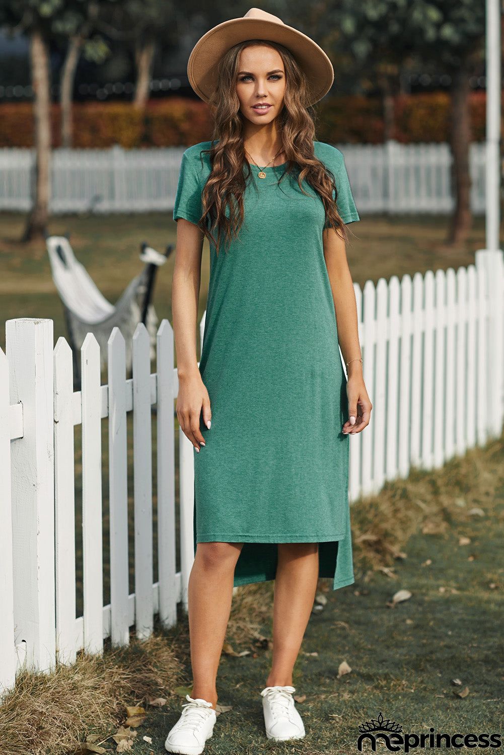 Casual Short Sleeve T-shirt Midi Dress with High Splits