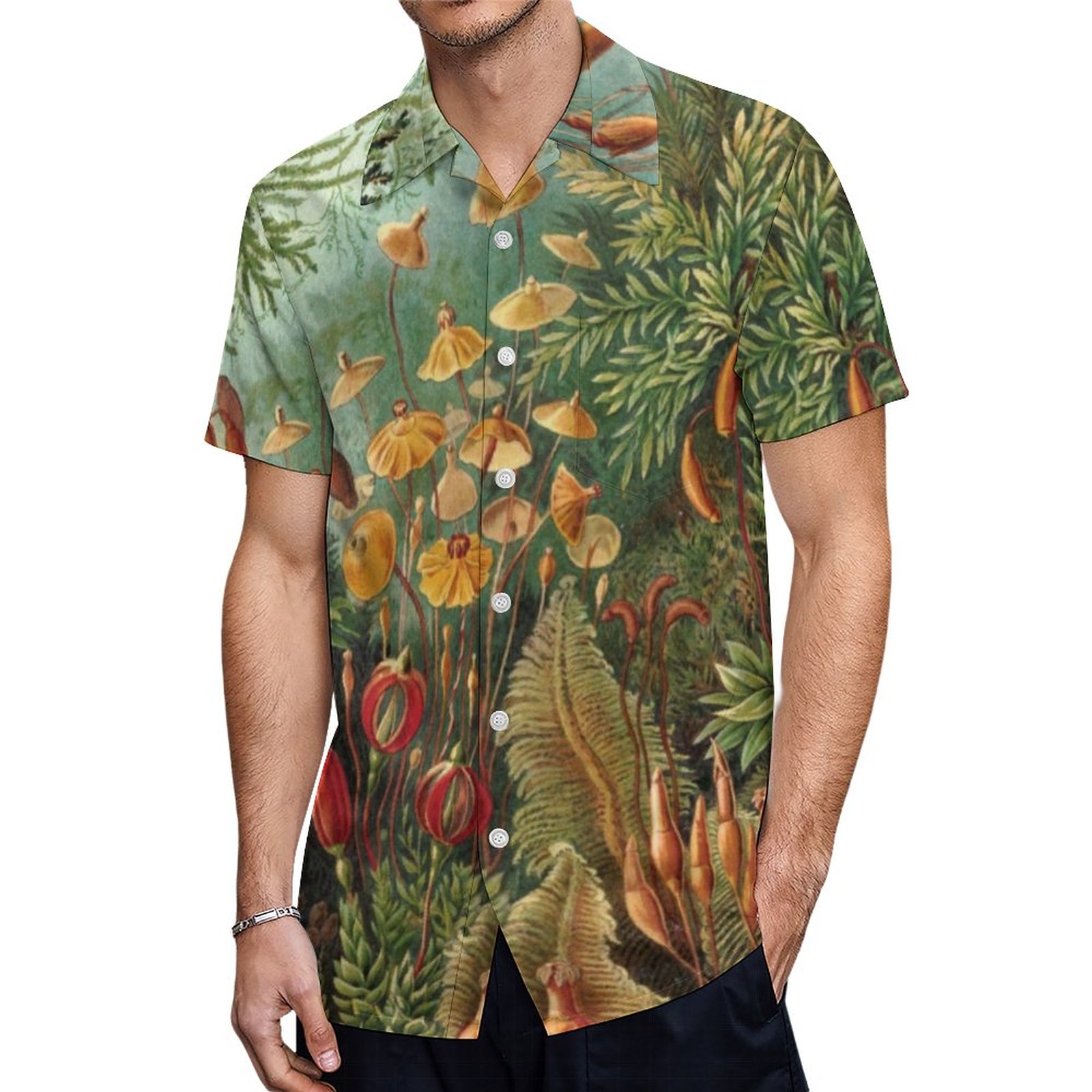Vintage Moss Plants By Ernst Haeckel Muscinae Hawaiian Shirt Mens Button Down Tropical Hawaii Beach Shirts