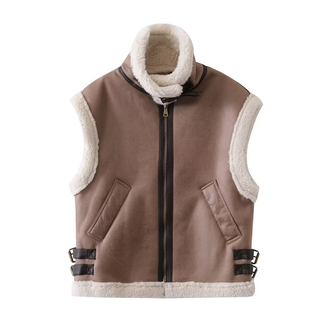 Zingj Zingj 2023 New Women's Fashion Fashion Camel Motorcycle Fur Vest