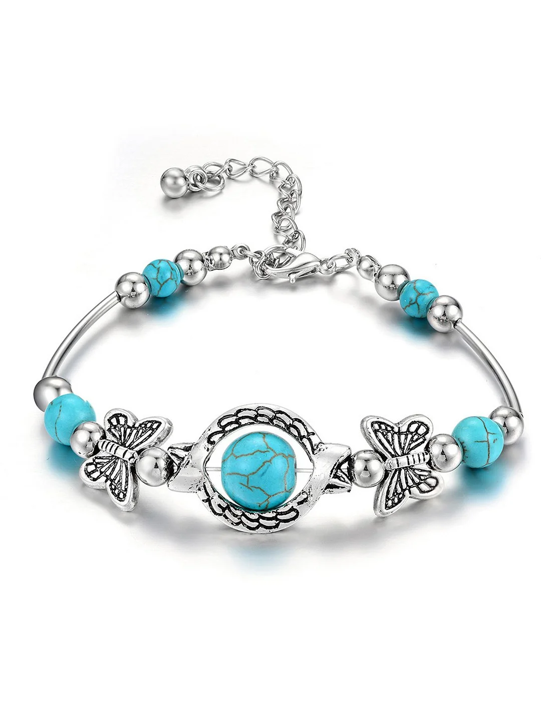 Vintage Alloy Butterfly Turquoise Bracelet