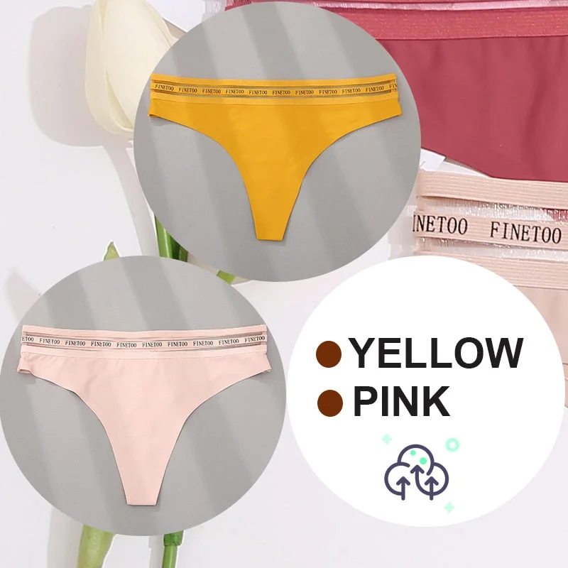 FINETOO 2PCS/Set Women Seamless G-string Panties M-XL Letter Soft Panties 7 Colors Patchwork Woman Underwear Thongs Lingerie