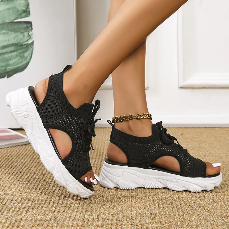 Breakj Breakj Sports Sandals Women 2025 Summer New Thick-Soled Flying Soft Base Leisure Flat Bottom Hollow Fish Mouth Beach Sandals