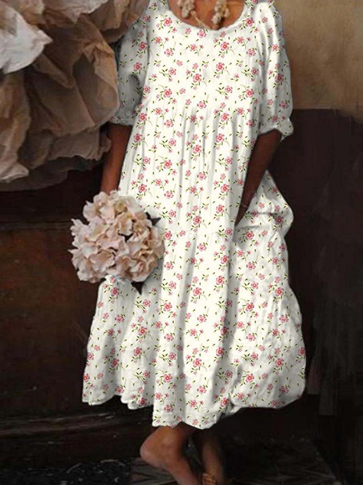 Comstylish Vintage Palace Style Floral Spring Midi Dress