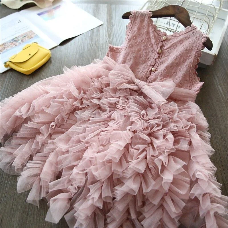 Girls Lace Embroidery Dress Spring Flower Tutu Ball Gown 3 4 5 6 7 8 Years Kids Birthday Party Princess Costume Children Clothes