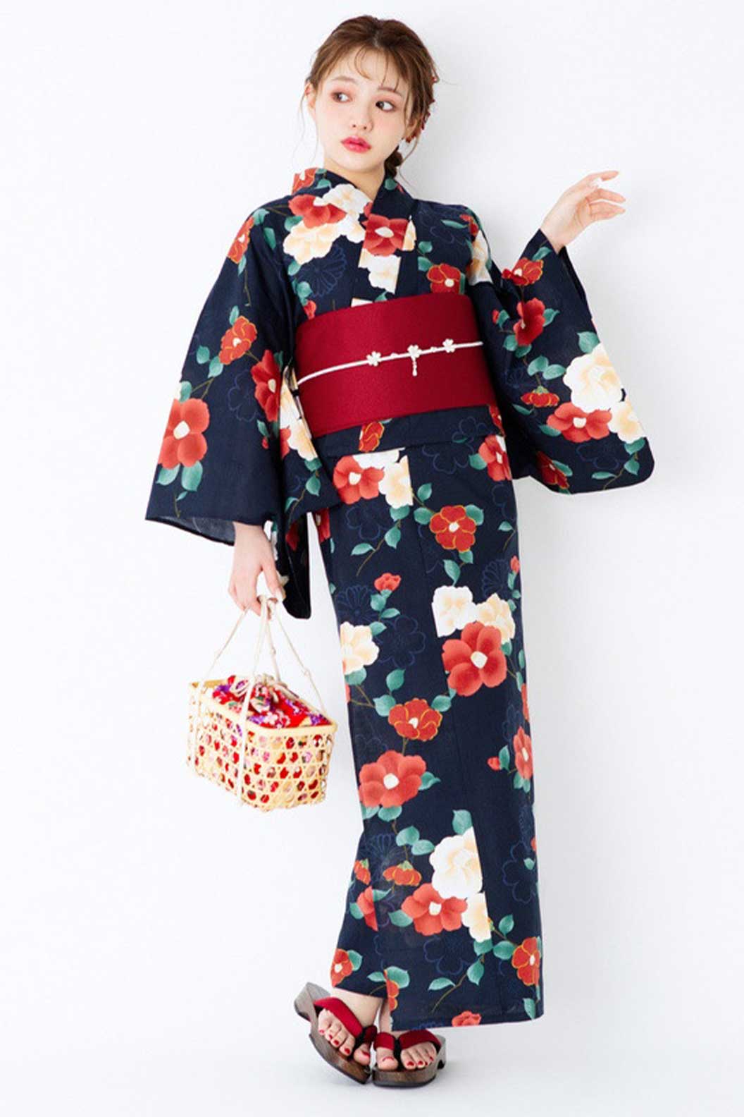 Yukata Kimono 100% Cotton Deep Blue with Colorful Floral Kimono -はなびたいかい Stupa Stones