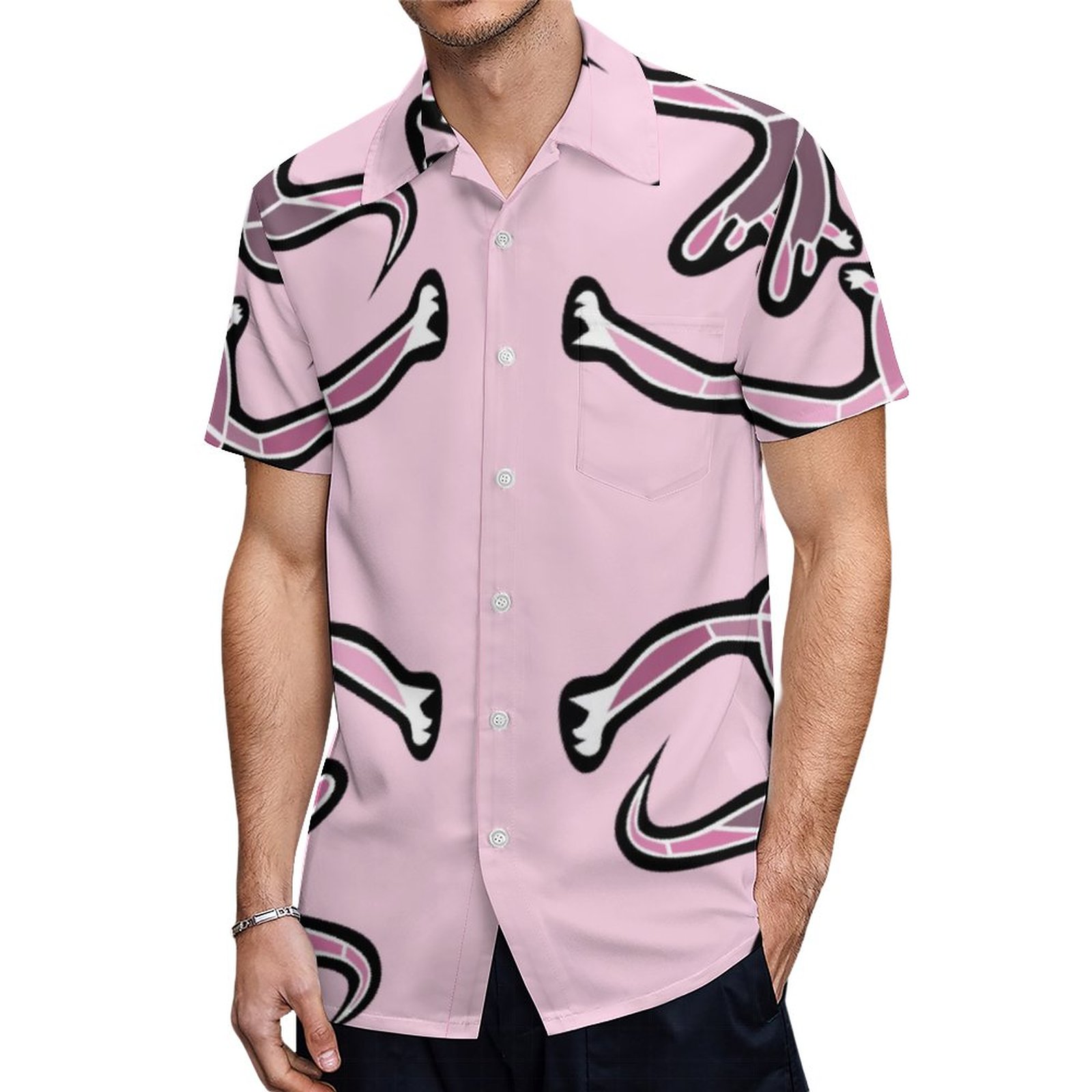 Trendy Y2K Soft Pink And Blush Naive Dino Sketch Hawaiian Shirt Mens Button Down Tropical Hawaii Beach Shirts