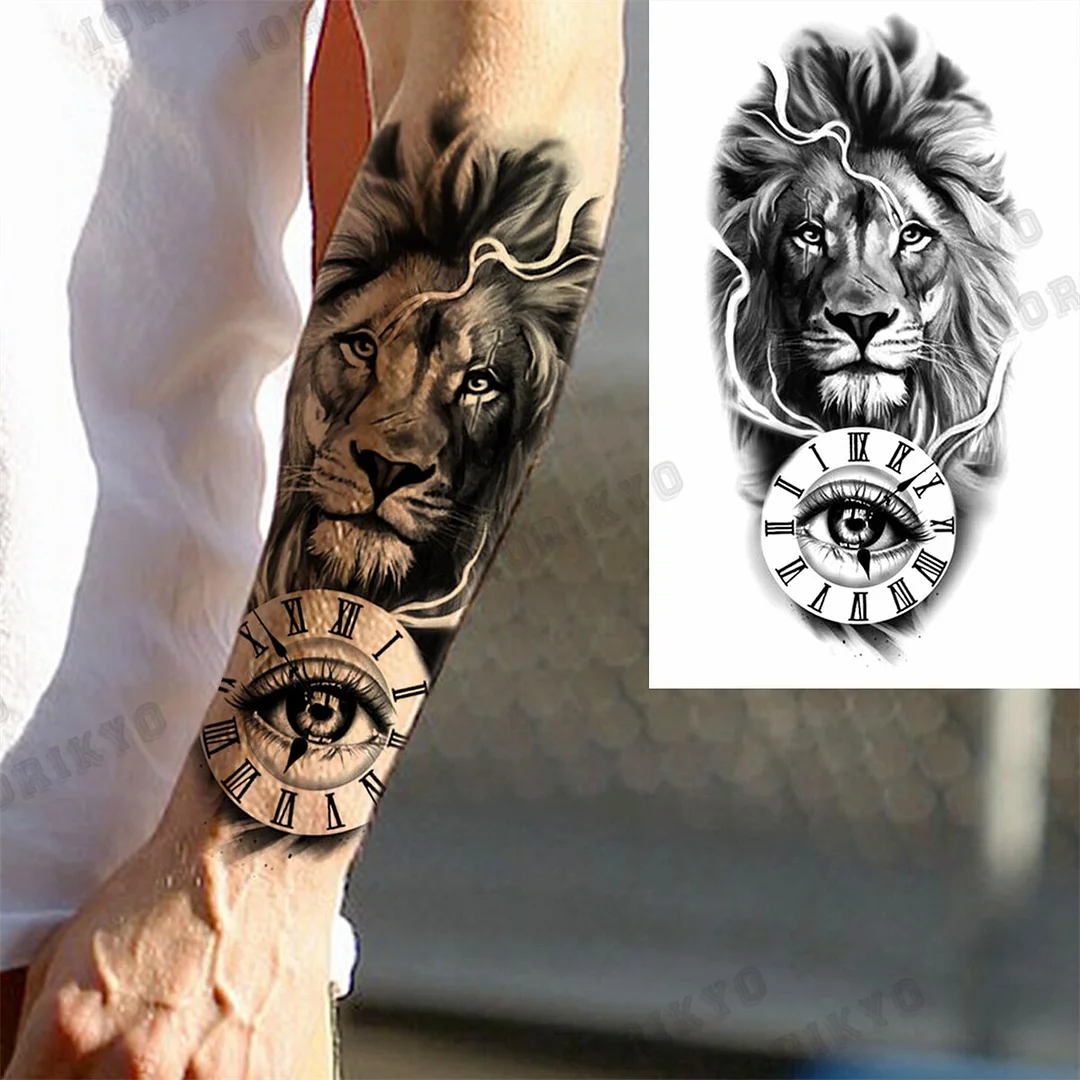 Sdrawing Tiger Skull Wolf Temporary Tattoos For Men Adult Crown Compass Pirate Warrior Fake Tattoo Body Art Decoration Tatoos Paper