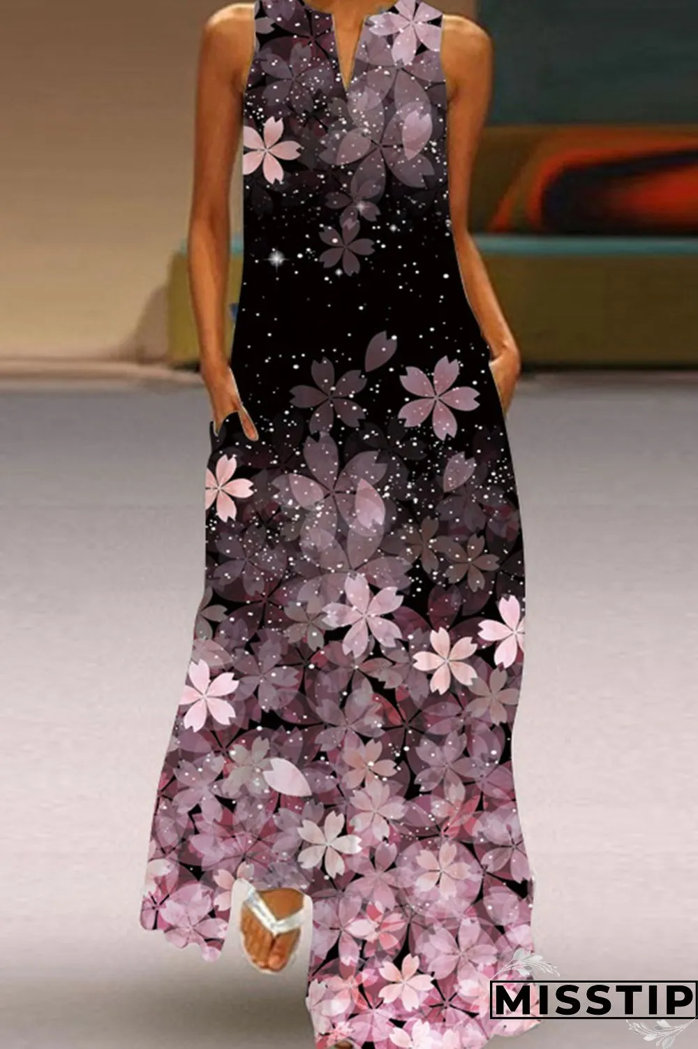 Black Casual Elegant Print Patchwork V Neck Straight Dresses