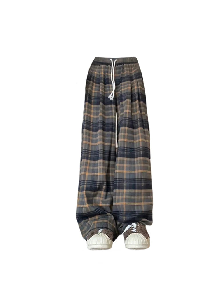 Aiertu Women's Plaid Baggy Sweatpants Harajuku Streetwear Fashion Aesthetic Pants Retro 2000s Vintage Oversize Wide Leg Trouser Clothes Aiertu