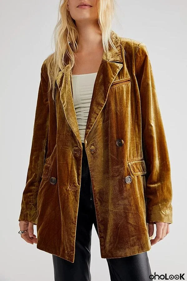 Velvet Lapel Slit Button Pocket Blazer