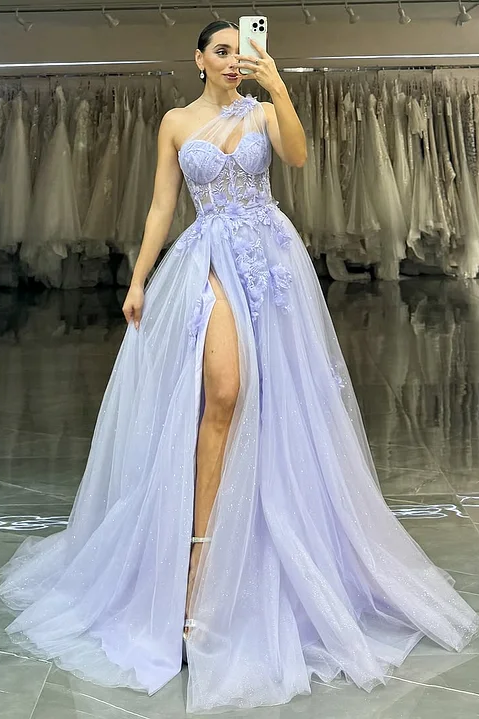Daisda Purple Sleeveless Appliques A-Line Sweetheart Long Prom Dress