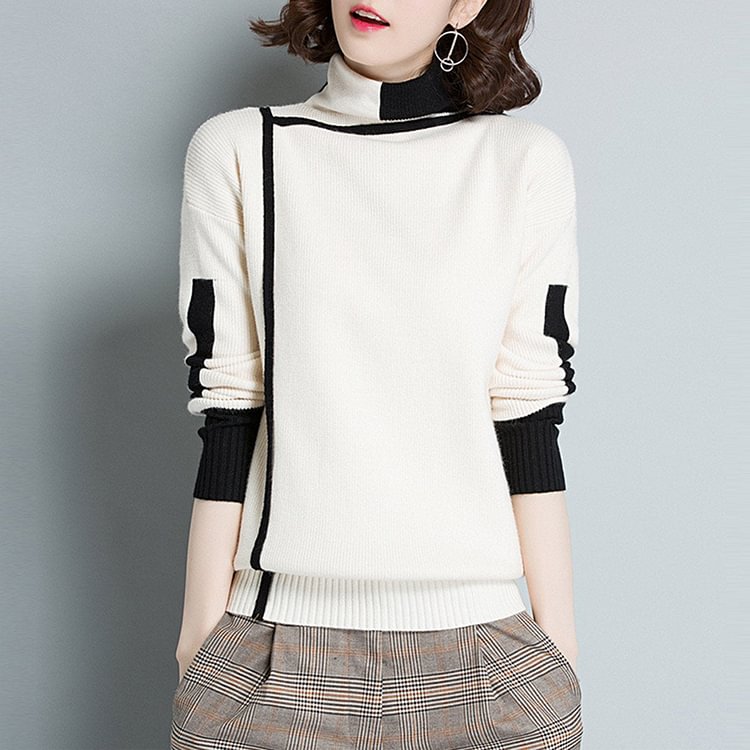 Casual Shift Color-Block Long Sleeve Sweater