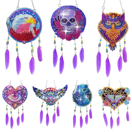 Dream Catcher 5D DIY Diamond Painting, Wind Chimes Crystal Purple Feather  Pendant Hanging Room Decor, Diamond Painting Dream Catcher 