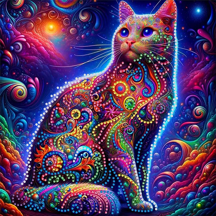 Colorful Cat 30*30cm (Canvas) Special Shaped Drill Diamond Painting gbfke