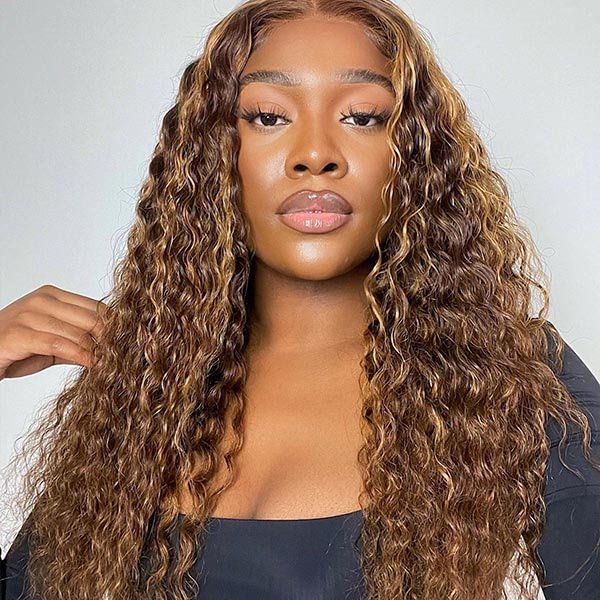 Junoda Hair P4/27 Highlight Deep Wave Lace Front Human Hair Wig Brazilian Hair