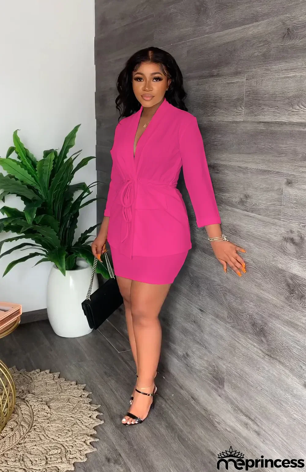 Fashion Solid Color Blazer And Skirts Two Piece Set