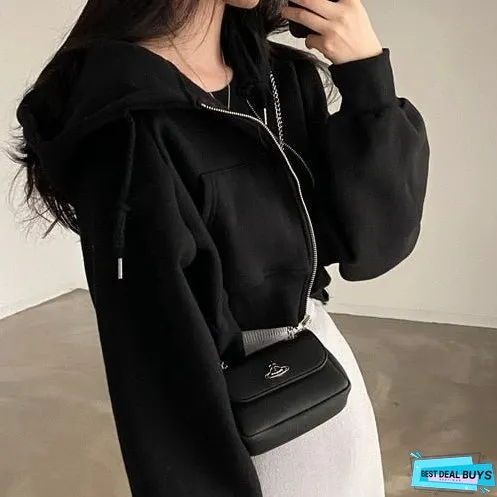 Autumn New Long Sleeve Hooded Hoodies Women Solid Color Kroean Style Vintage Sweatshirt
