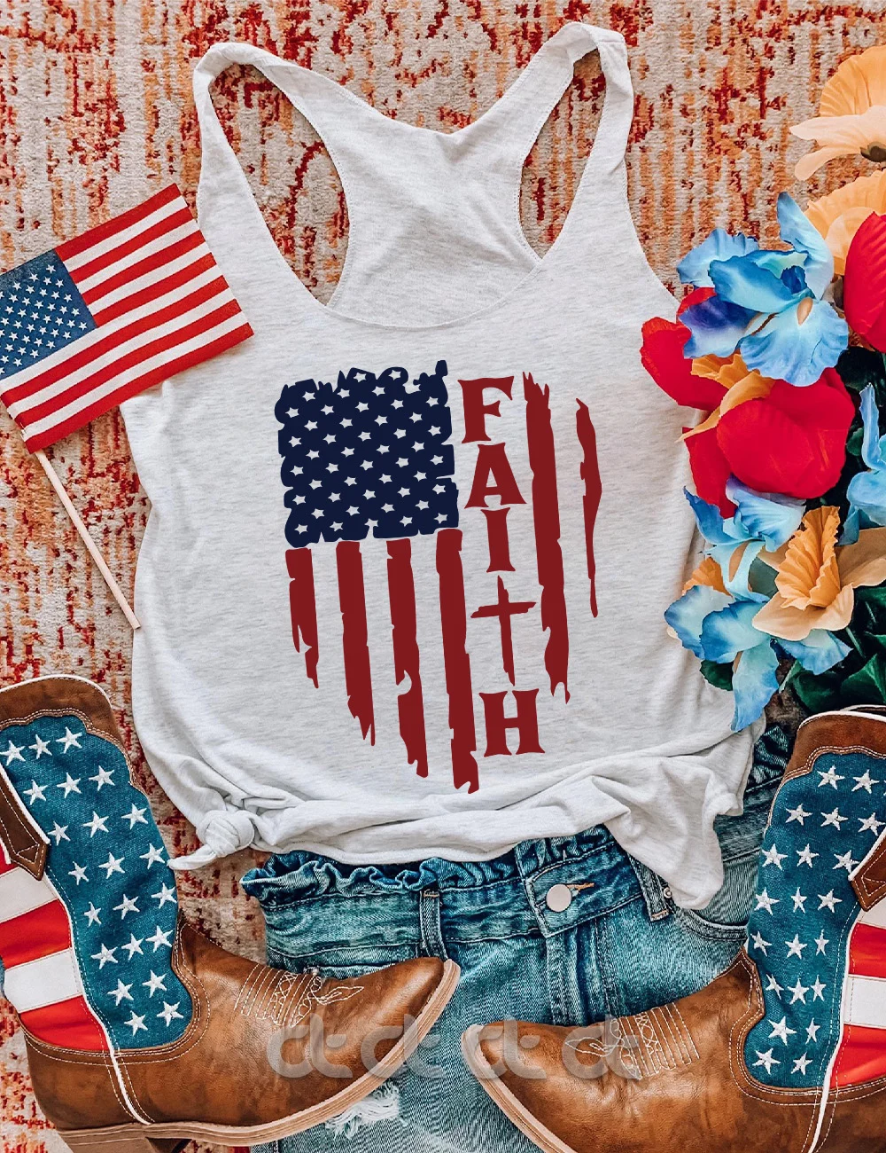 Red White and Blue American Flag Faith Tank