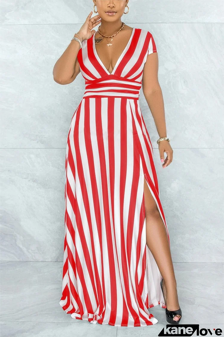 SEXY STRIPED HIGH WAIST MAXI DRESS