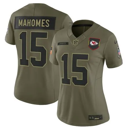 Women's Kansas City Chiefs #15 Patrick Mahomes  Olive 2025 Salute to Service Limited Jersey