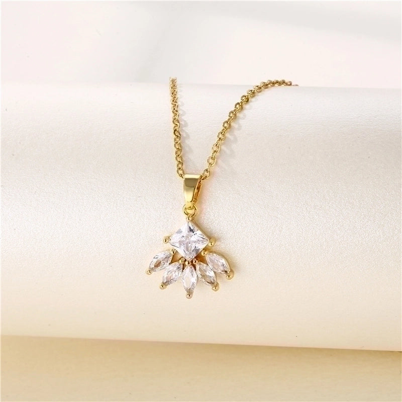 Stainless Steel Titanium Steel 18K Gold Plated Shiny Plating Inlay Rabbit Angel Snake Zircon Pendant Necklace