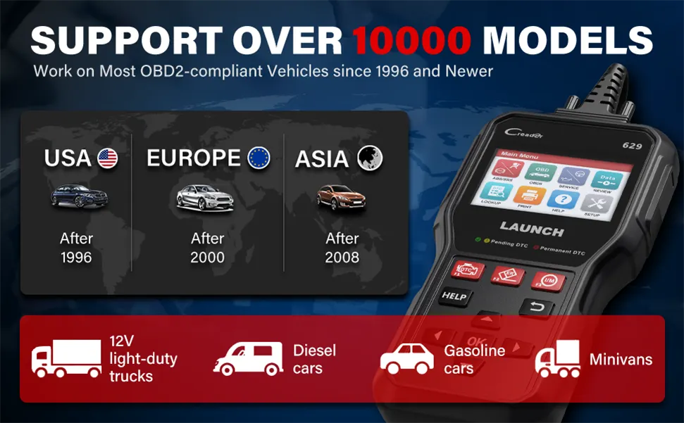 LAUNCH CR629 ABS SRS Scan Tool OBD2 Scanner with Active Test