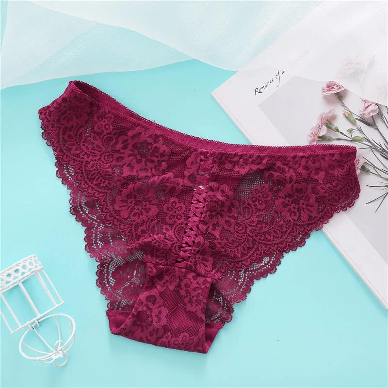 Sexy Lace Panties Perspective Underwear Women Underpants Front Cross Design Soft Cotton Crotch Panties Lingerie for Female Panty