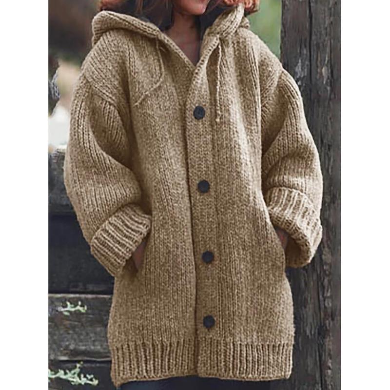  thdmladies Button Down Hooded Knitted Cardigan Plus Size Outerwear thedmladies