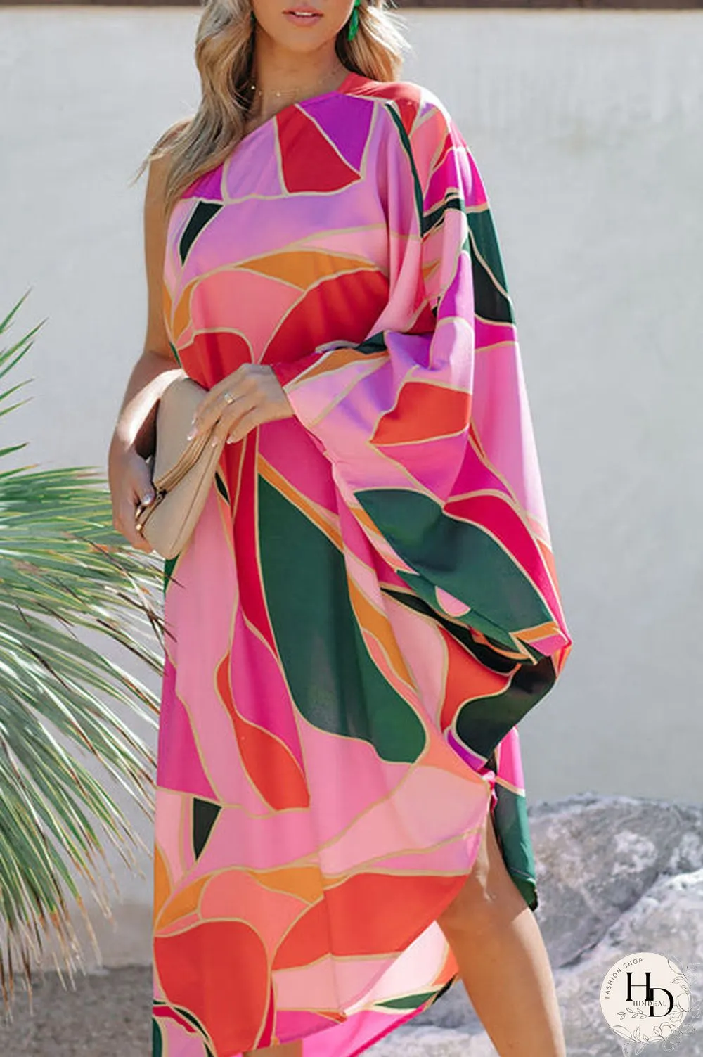 Multi Print Asymmetrical One Shoulder Dress
