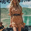 Coachella Music Festival Rock Rave Party Tie-Dye Ruffle Floral Fringed Lace Vintage Dress by Inlyline