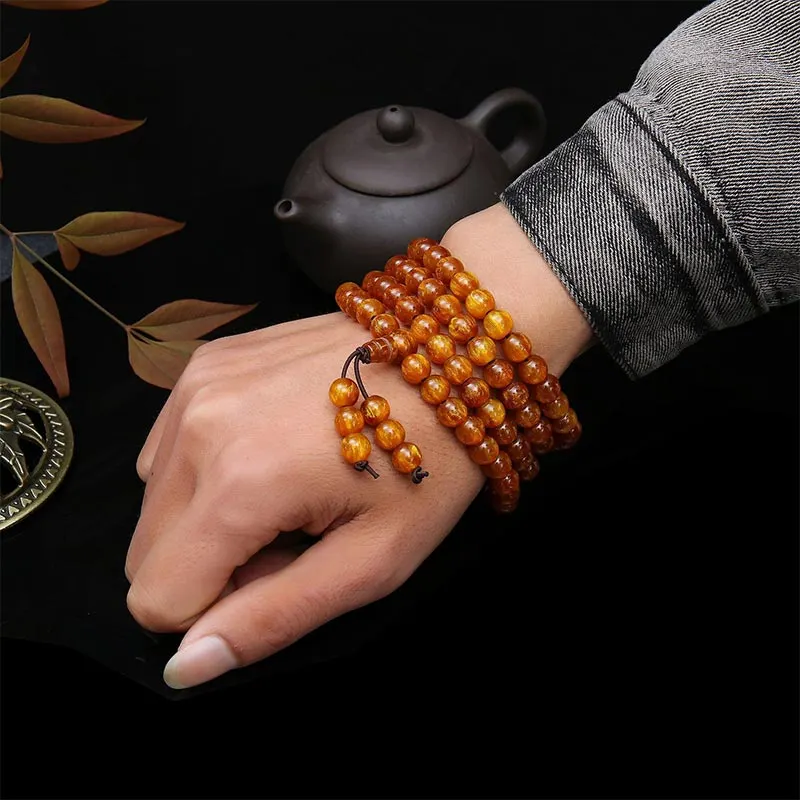 108 Beads Golden Sea Willow Mala Prosperity Necklace Bracelet