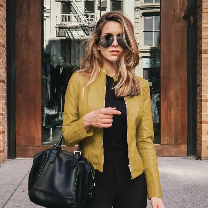 Jacket Woman Biker Casual PU Leather Outwear Coat Female Jacket Autumn Leather Jacket Women Slim Soft Moto Jacket Oversize 5XL