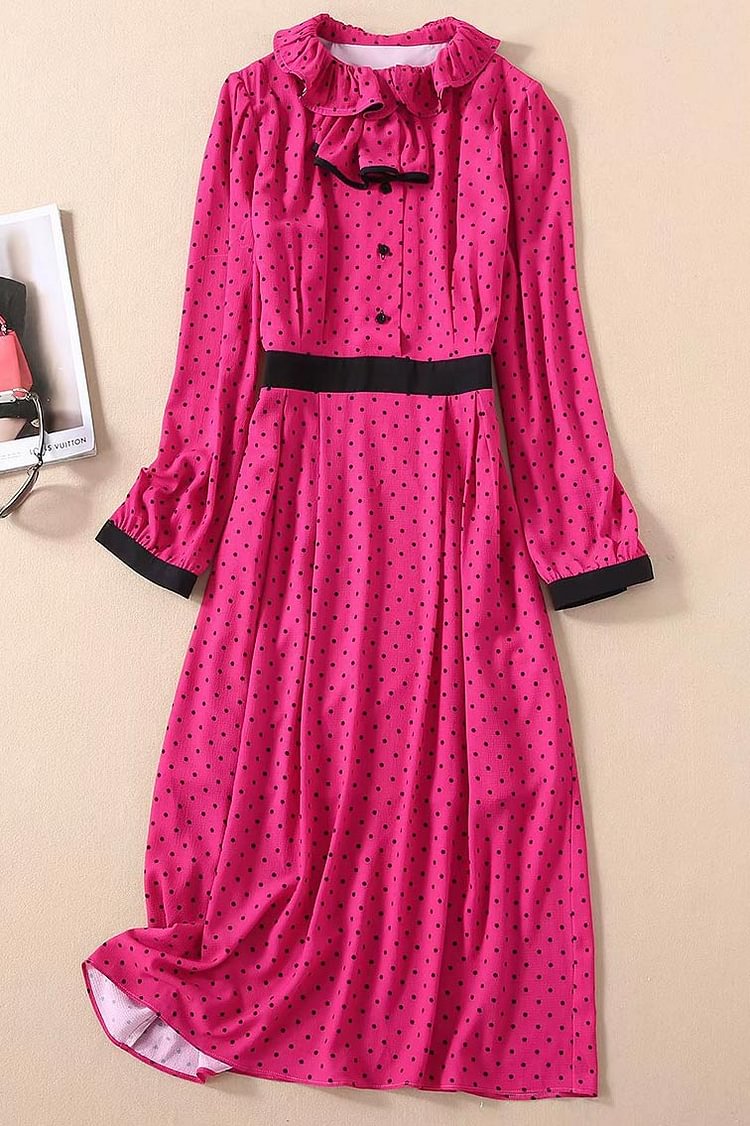 Kate Middleton Vintage Pink Polka Dot Ruffled Dress - Shop Trendy Women's Clothing | LoverChic